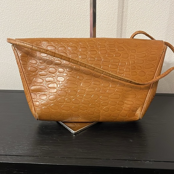 VINTAGE Carey Adina NYC 1987 Tan croc bag shoulder purse - Picture 3 of 7